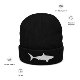 Recycled cuffed beanie. Just keep swimming shark.