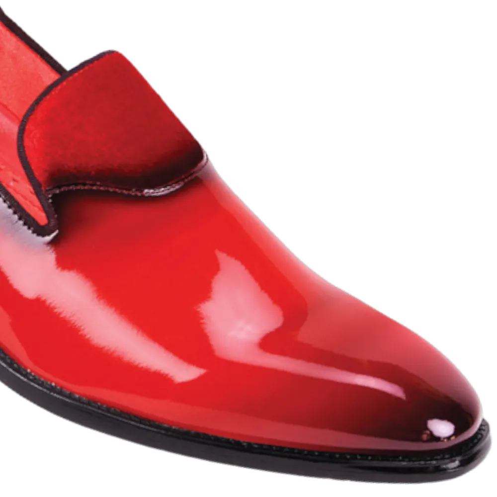 Red Men's patent leather Fashion design tuxedo shoe with velvet