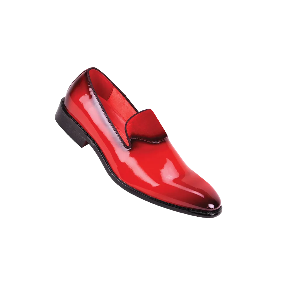 Red Men's patent leather Fashion design tuxedo shoe with velvet