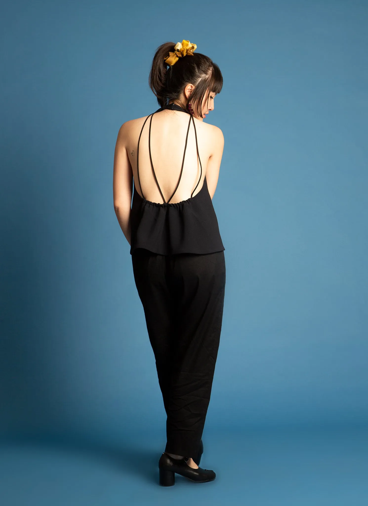 Rhythm Halter Áo Dài Two-Piece Dress in Black Blue