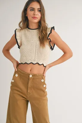 Ruffle Sleeve Crop Sweater