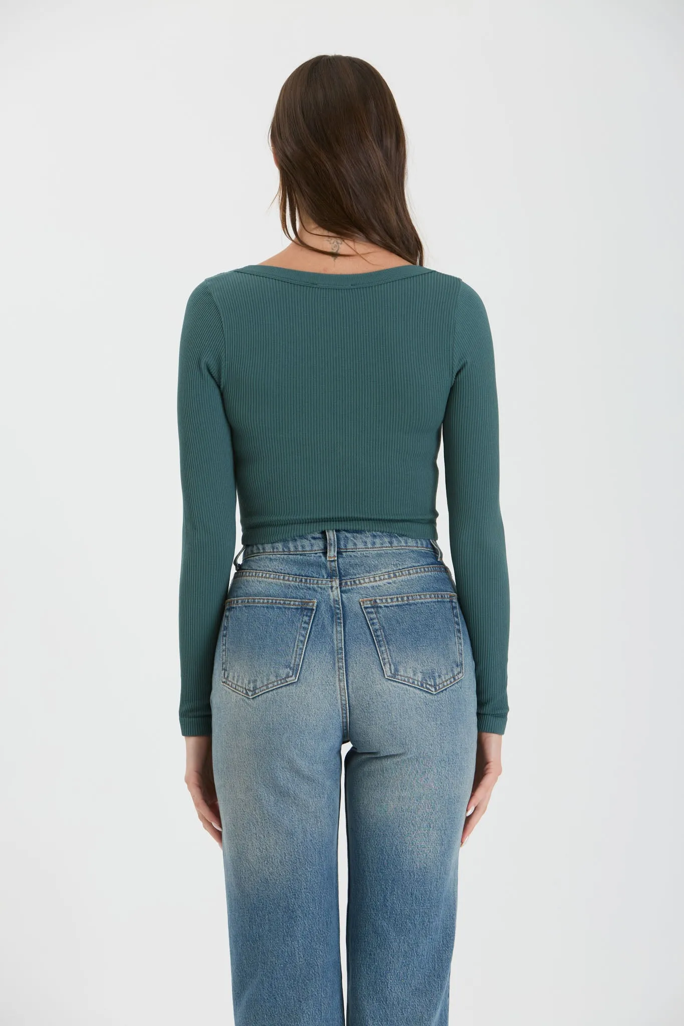 SCOOP NECK LONG SLEEVE SWEATER KNIT CROP TOP