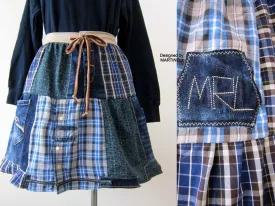 Short Blue Skirt,S/M Patchwork Denim Skirt