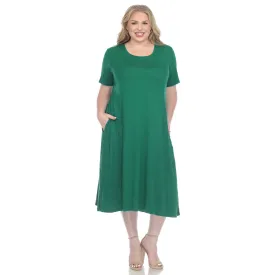 Short Sleeve Pocket Swing Midi Dress - Plus