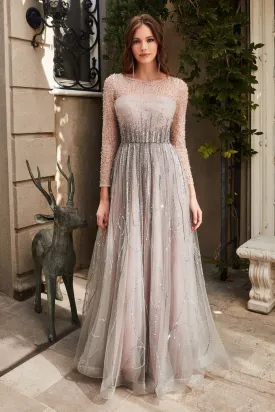 Silver Beaded Evening Gown