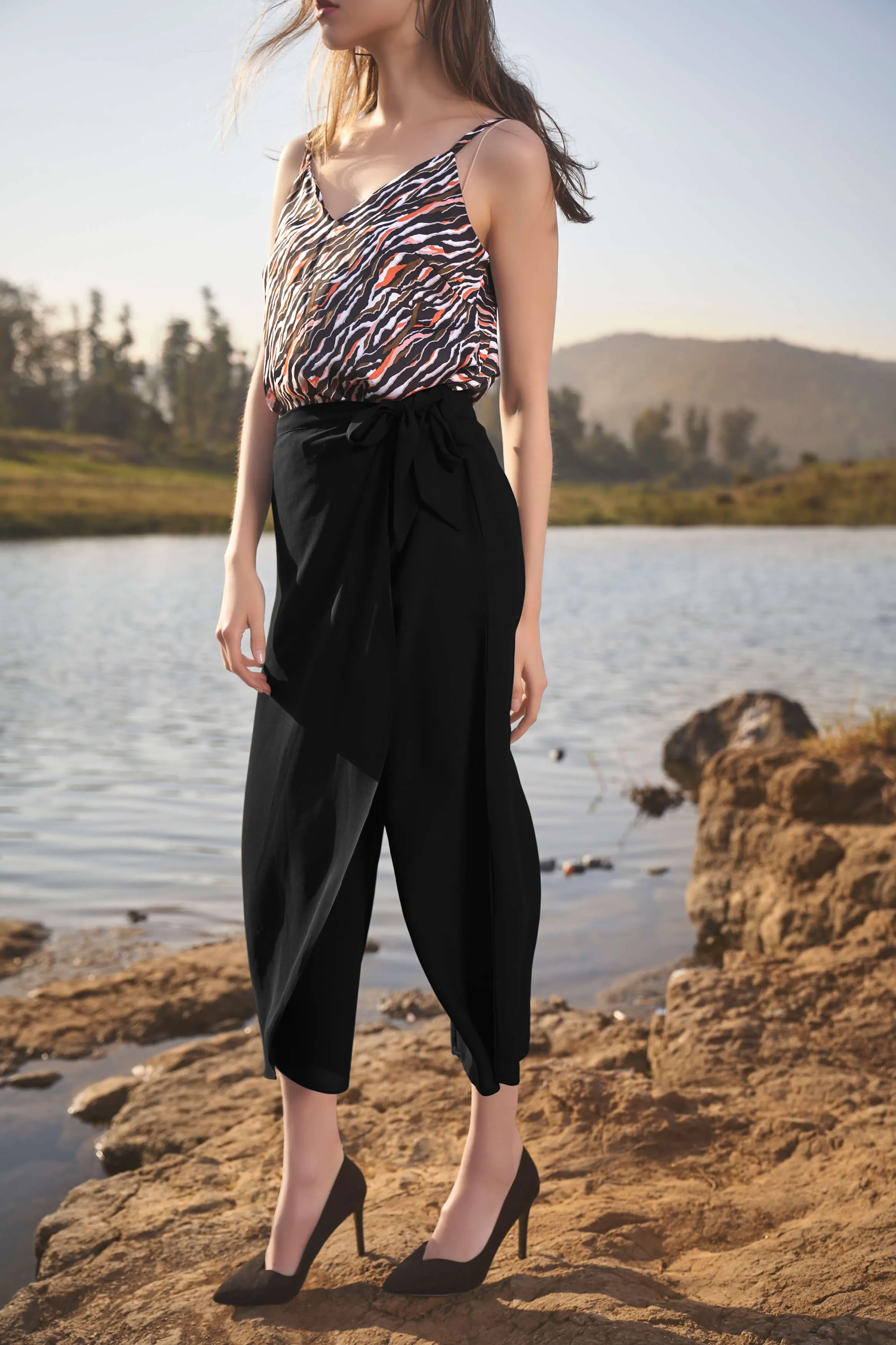 Solid Side Wrap Stylish Culotte