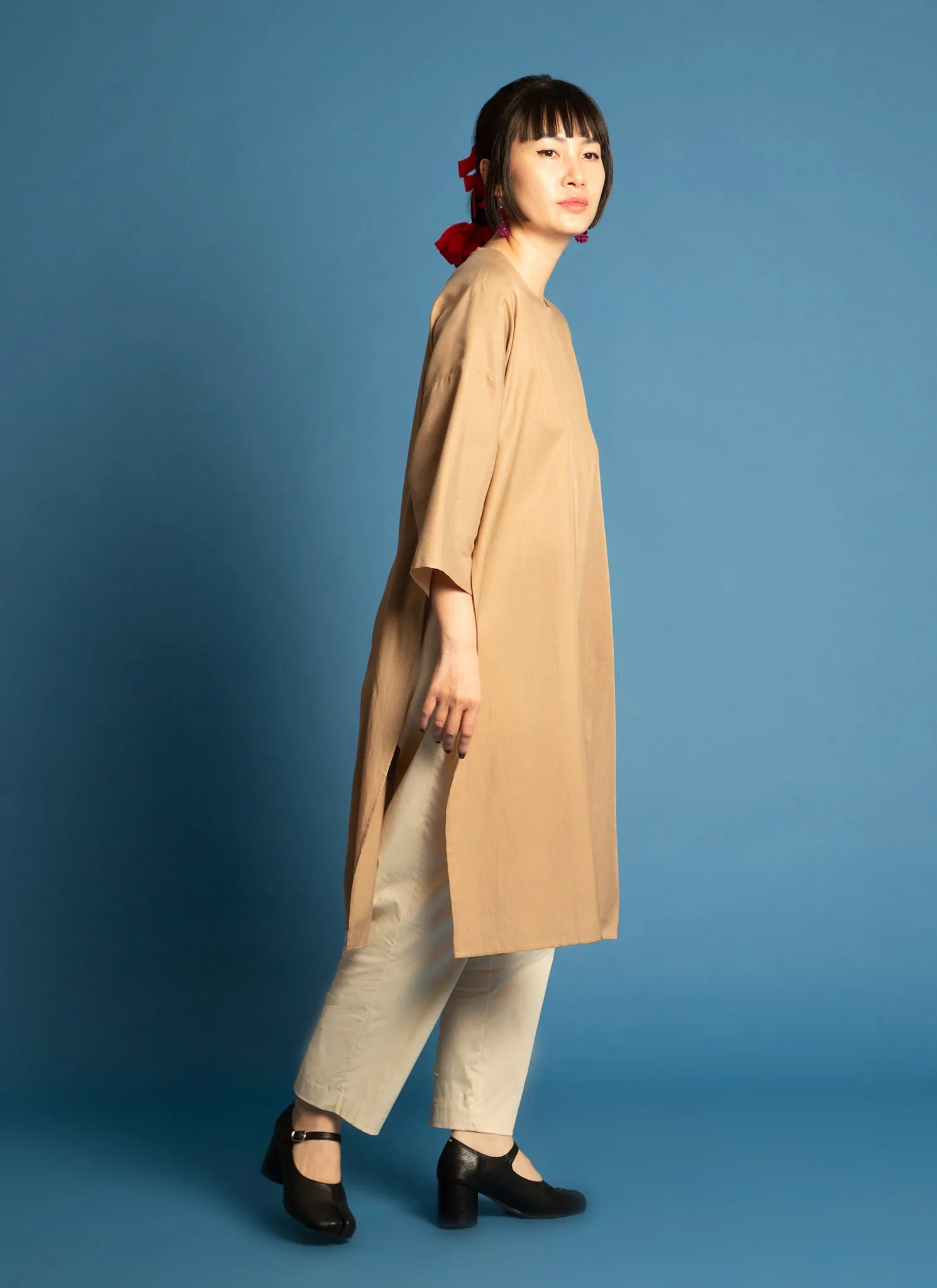 Spring Bud Unisex Dropped Shoulder Tunic in Golden Brown