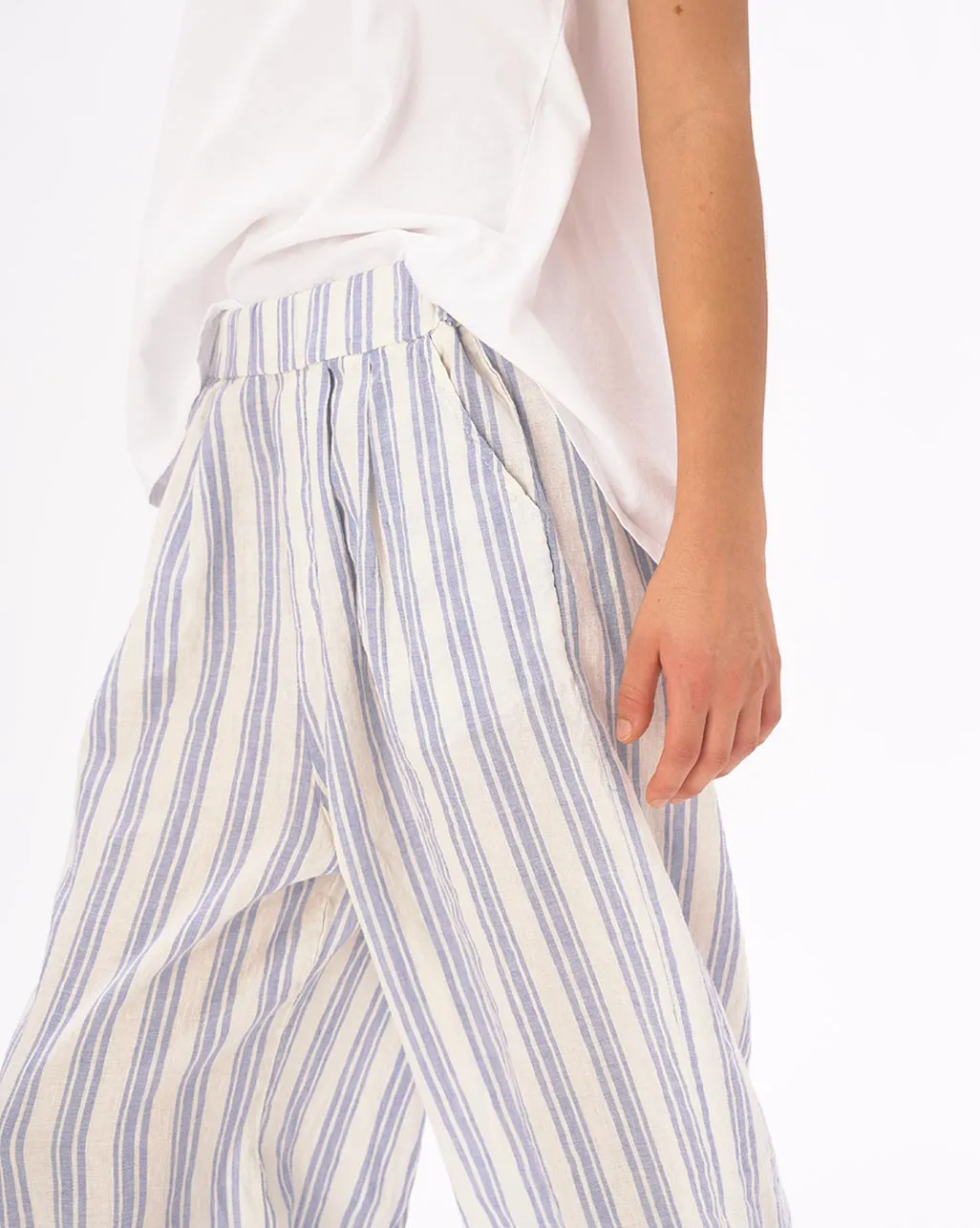 Striped Elastic Waist Crinkled Culottes