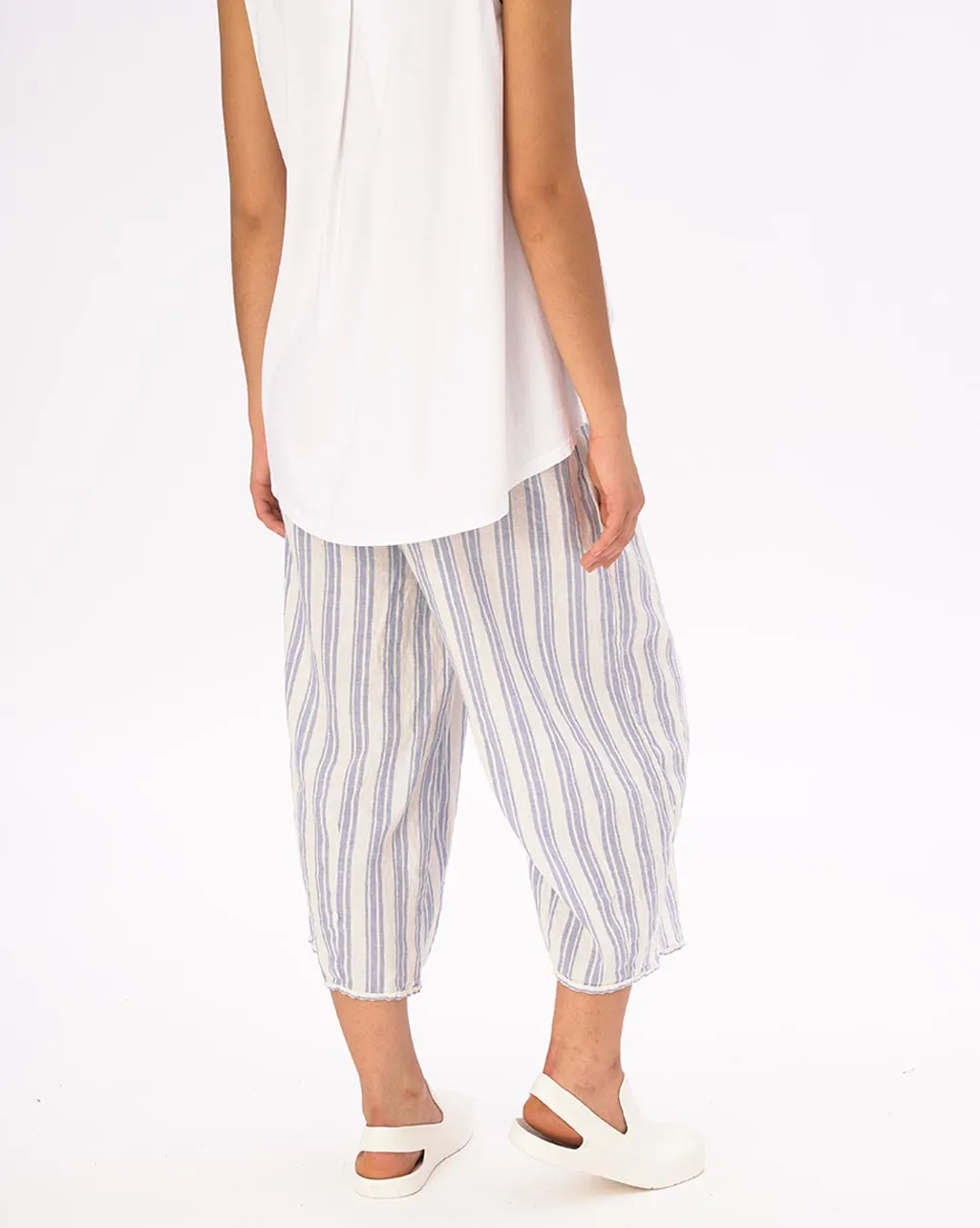 Striped Elastic Waist Crinkled Culottes