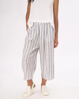 Striped Elastic Waist Crinkled Culottes