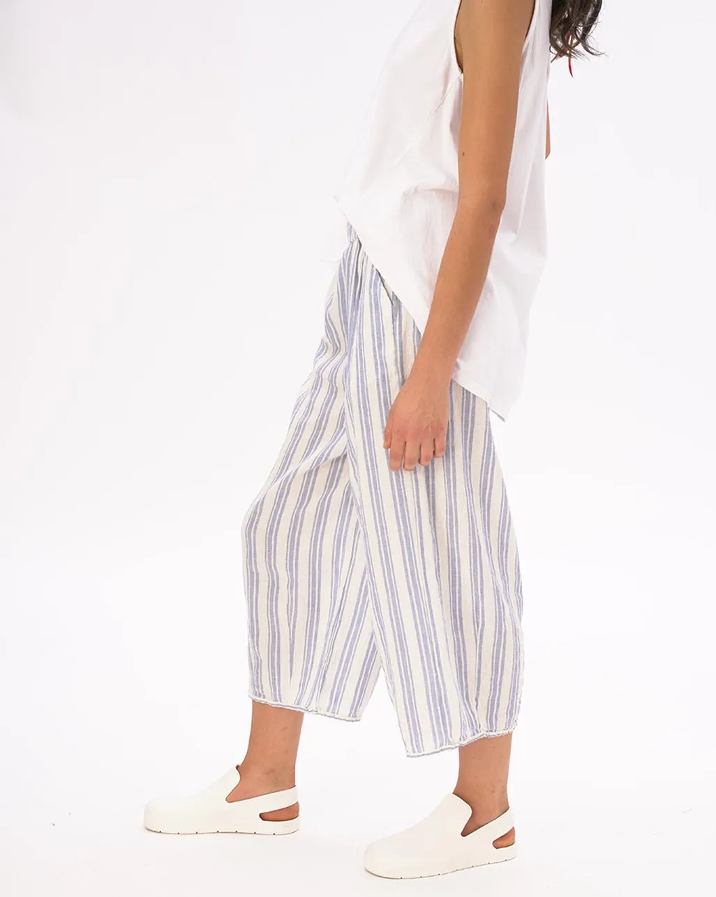 Striped Elastic Waist Crinkled Culottes