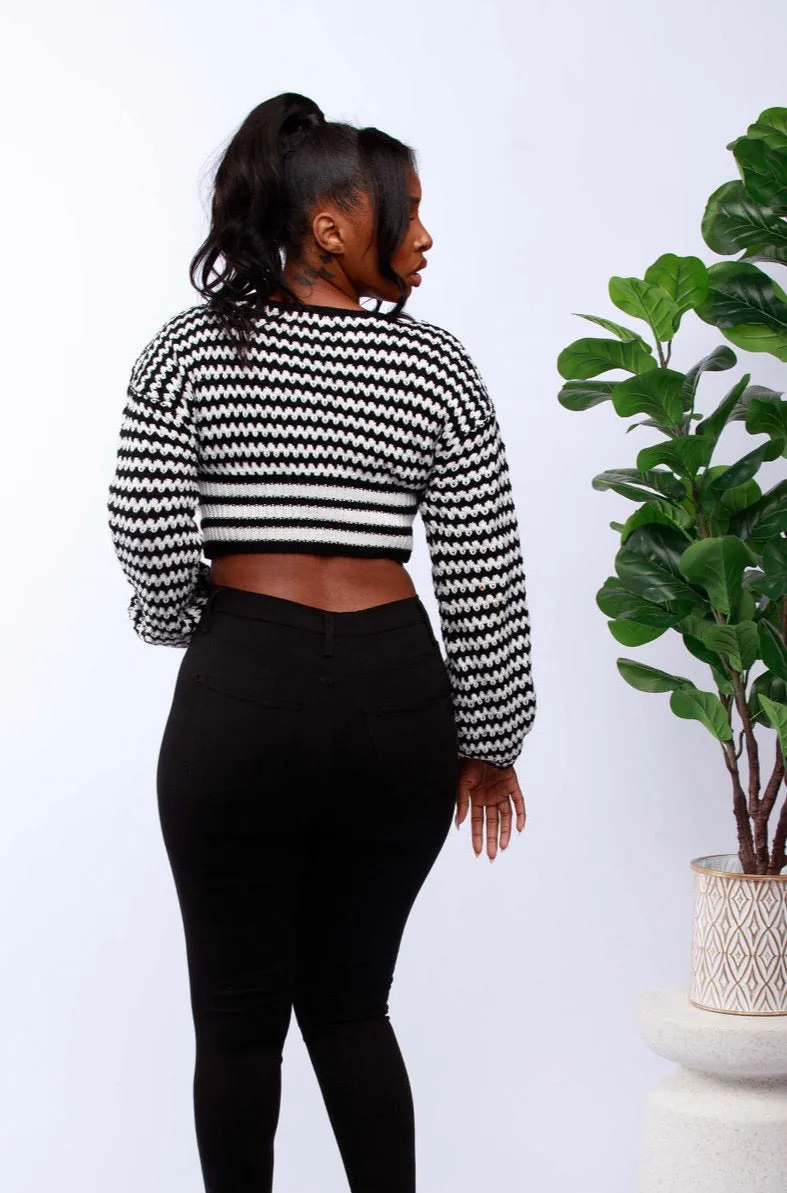 Striped Long-Sleeve Crop Sweater