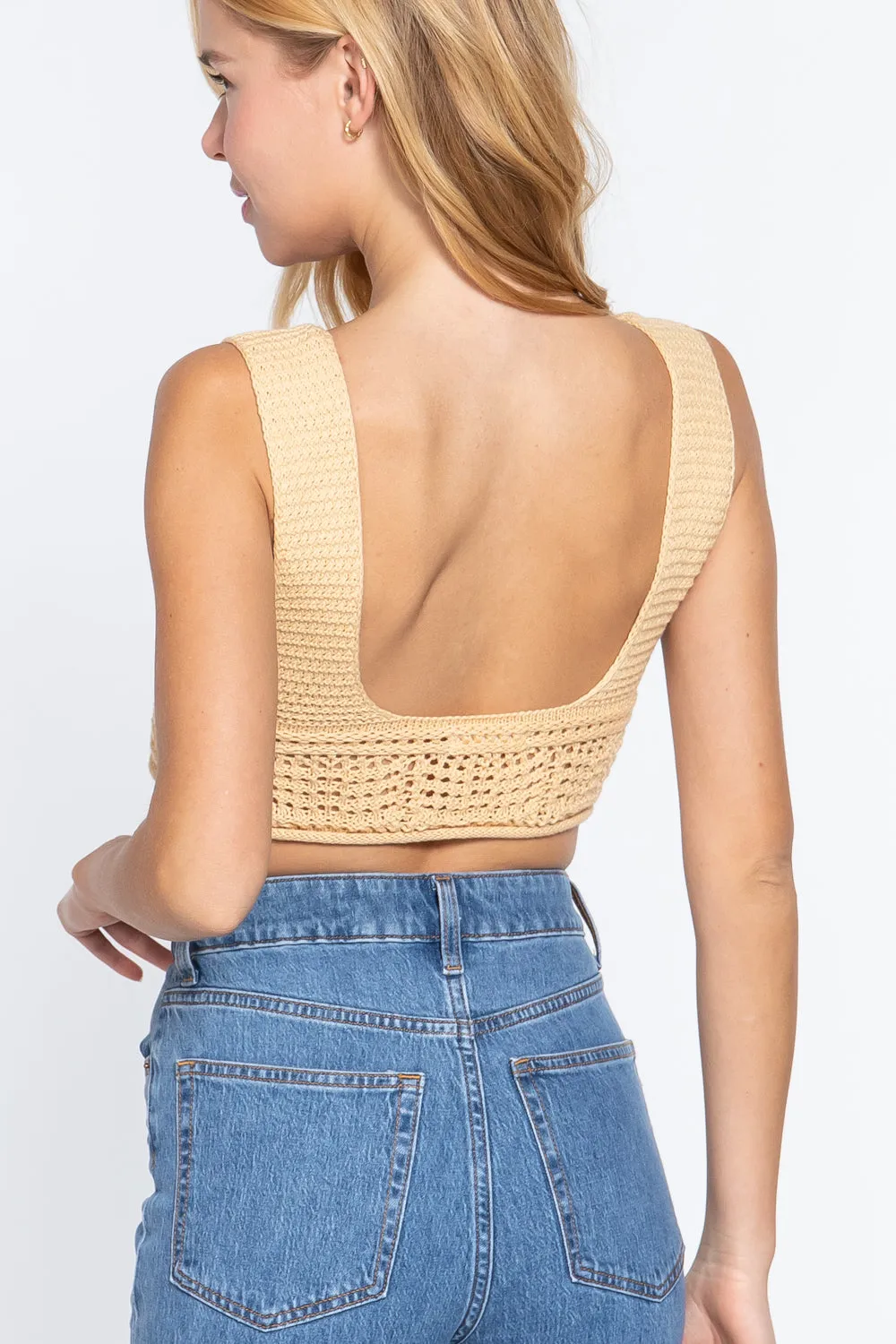 Textured Crop Sweater Yellow Tank Top