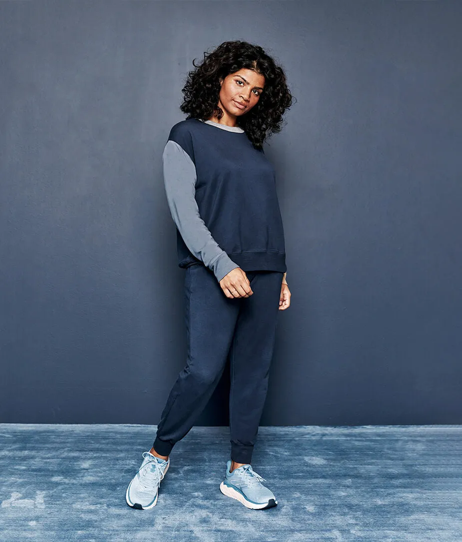 The Softest French Terry Relaxed Colorblock Crew - Midnight & Slate & Toffee