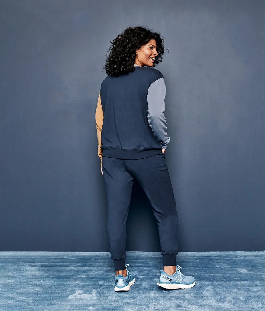 The Softest French Terry Relaxed Colorblock Crew - Midnight & Slate & Toffee