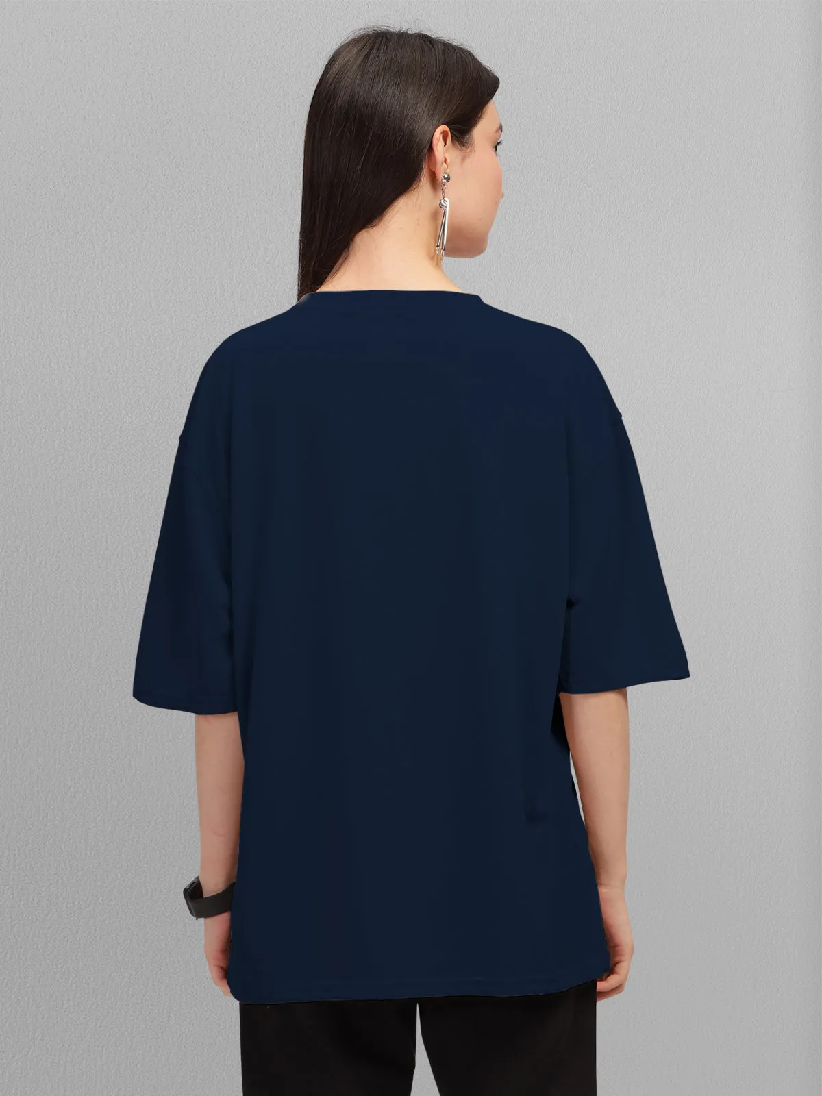 Trendy Navy Printed Oversized T-shirt for Women