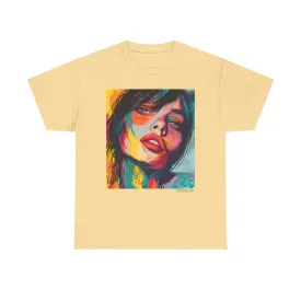 Unisex Heavy Cotton T-Shirt Beautiful Woman Drawn in Rainbow Ink 018