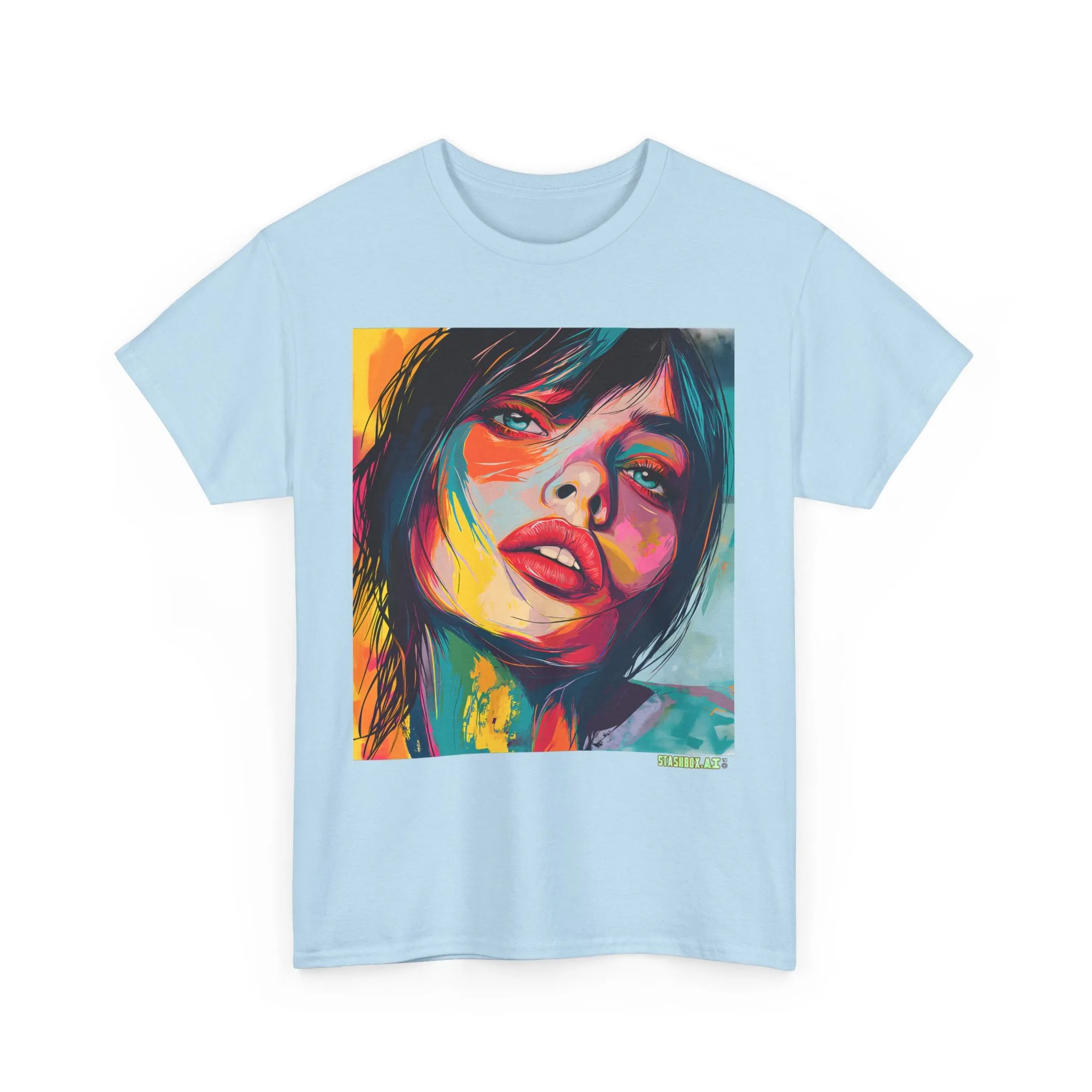 Unisex Heavy Cotton T-Shirt Beautiful Woman Drawn in Rainbow Ink 018