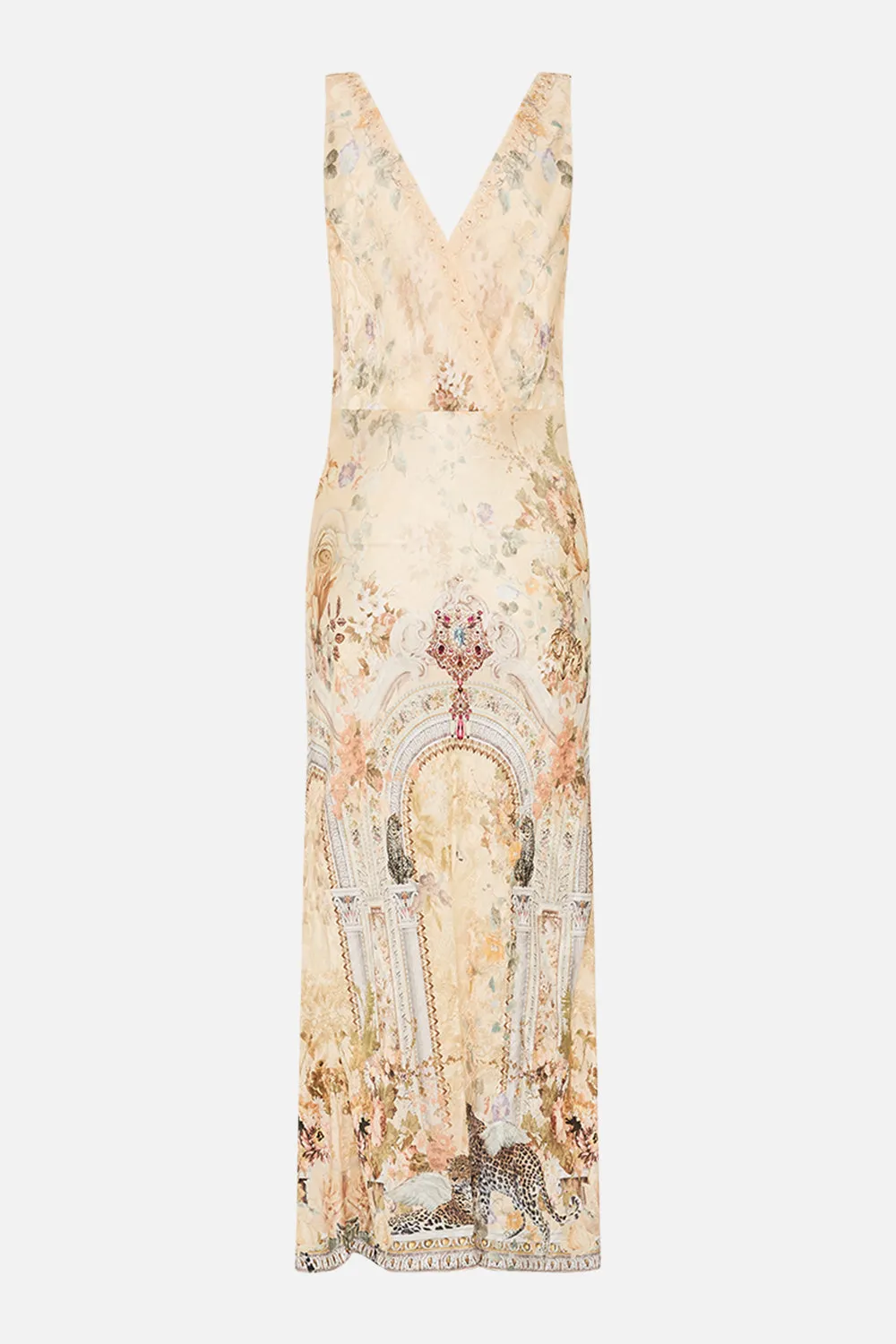 V-NECK JACQUARD SLIP DRESS ADORNED IN ANTIQUITY