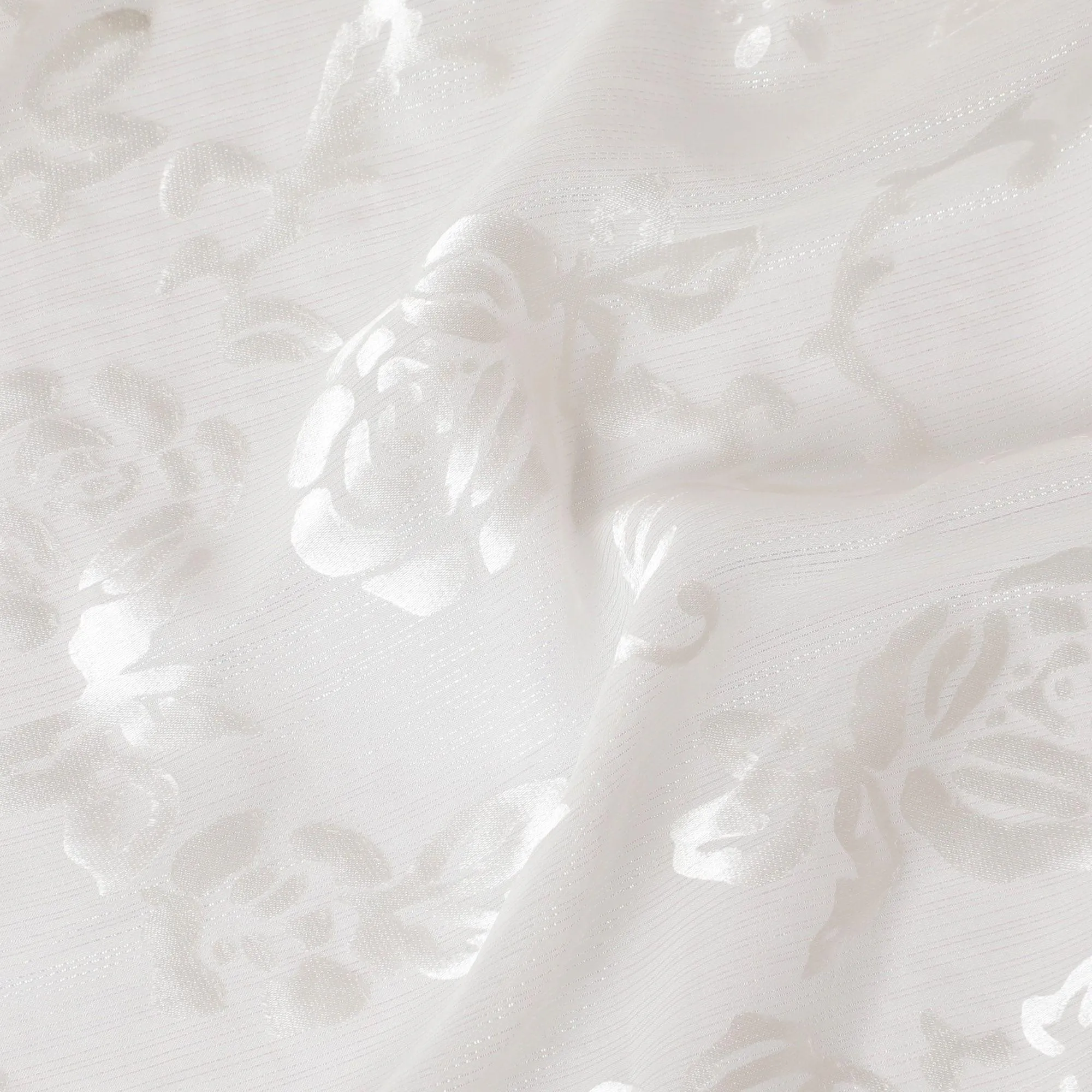 White Premim pure silk chiffon fabric with silver jacquard in floral design-D15331