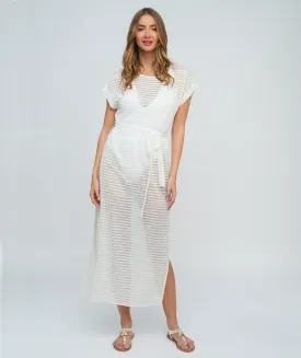 White Stripe Slip-on Beach Maxi Dress