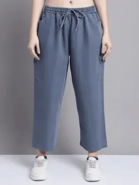 Women Grey multi pocket denim finish Culottes cargo cotton Pant 26