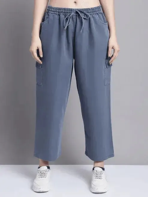 Women Grey multi pocket denim finish Culottes cargo cotton Pant 26