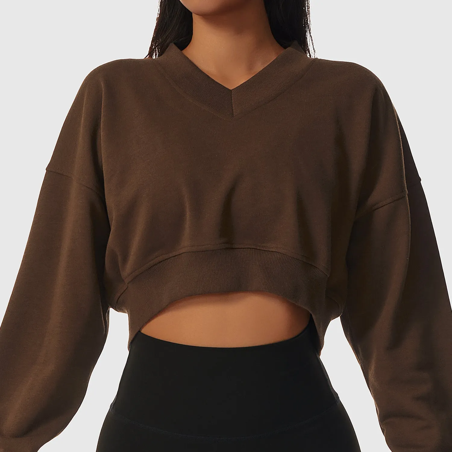 Women's Casual V-Neck Pullover Crop Top Sweater