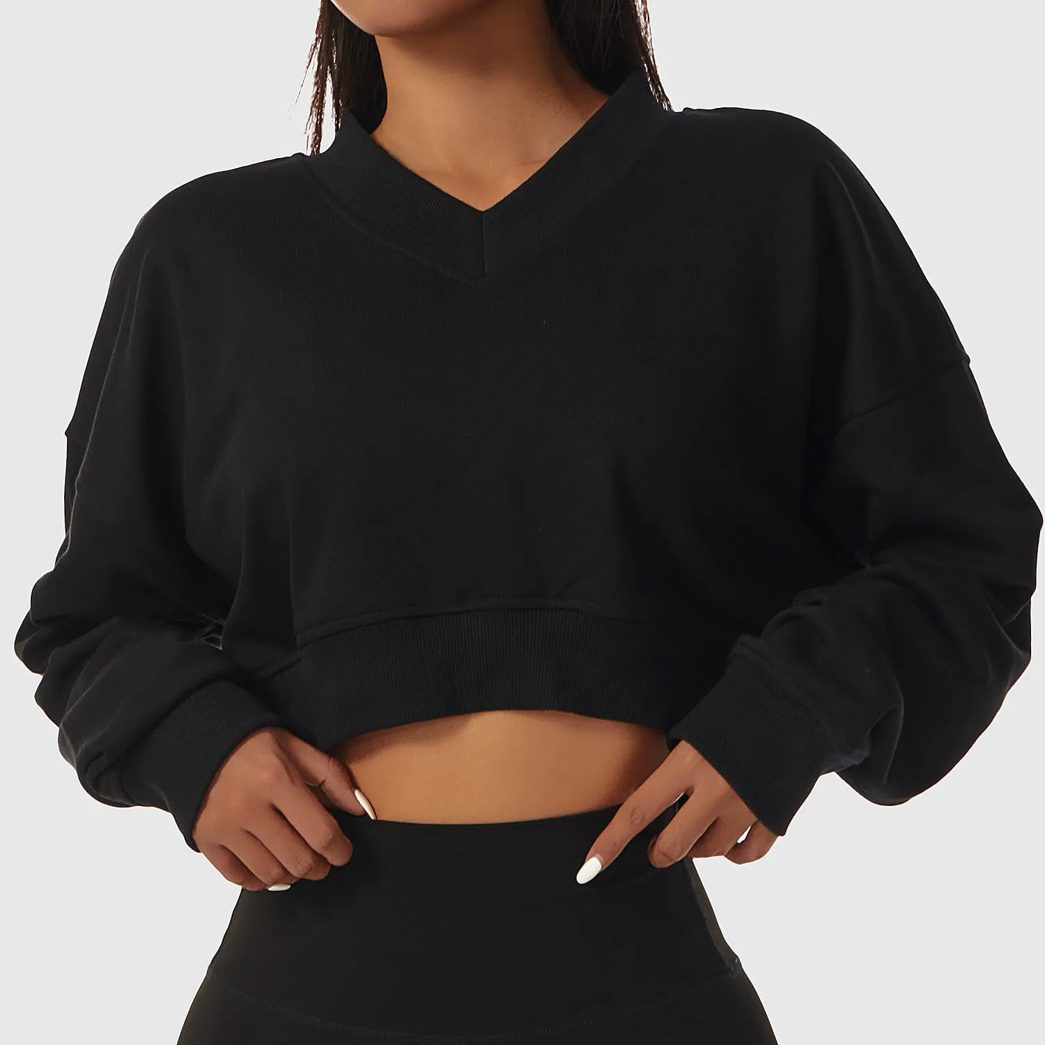 Women's Casual V-Neck Pullover Crop Top Sweater