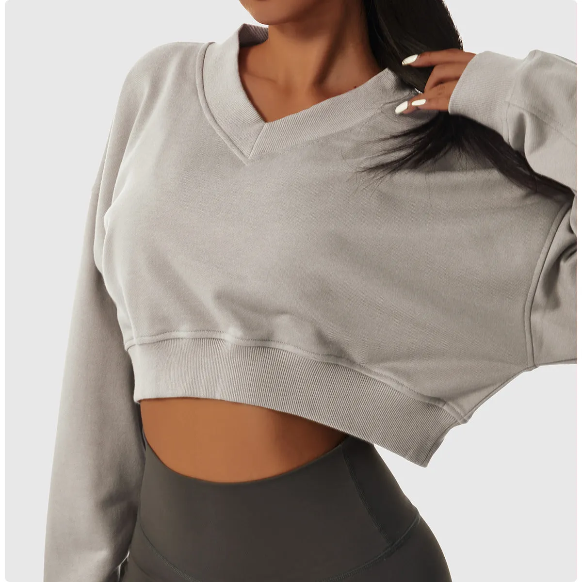 Women's Casual V-Neck Pullover Crop Top Sweater