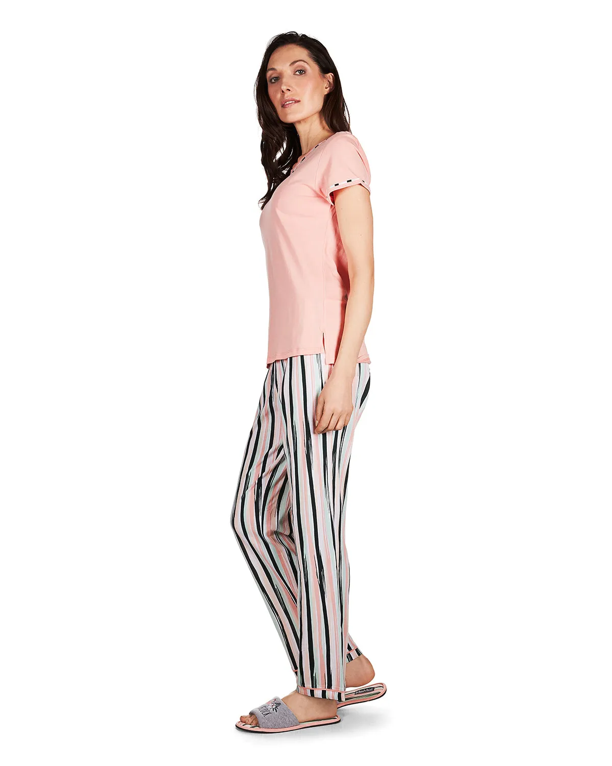 Women's Get Tropical T-Shirt and Striped Pants Pajama Set