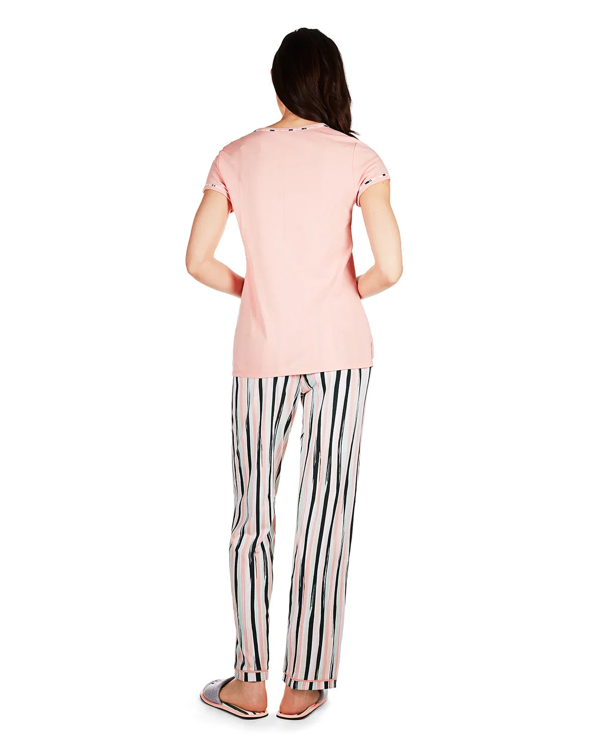 Women's Get Tropical T-Shirt and Striped Pants Pajama Set