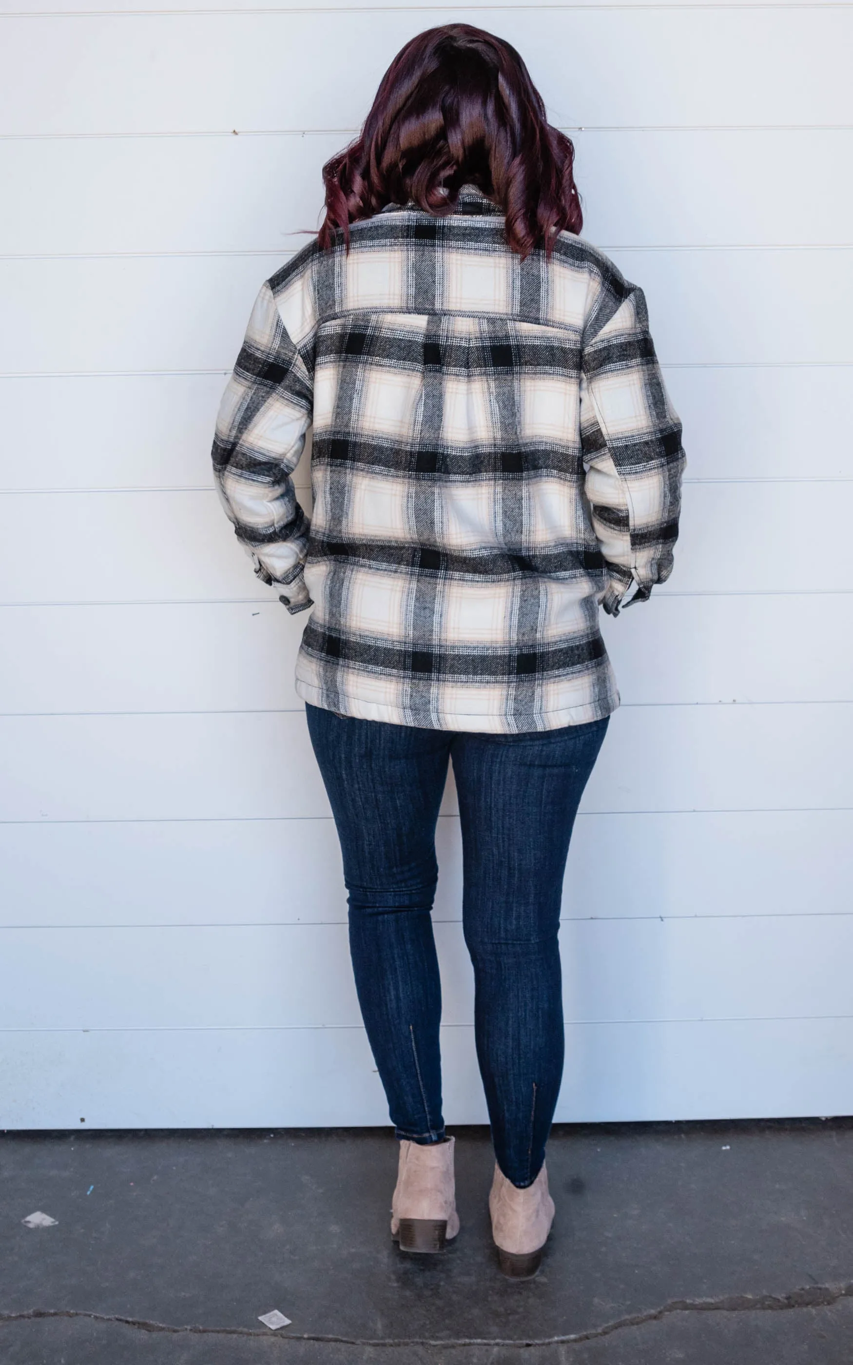 Woven Plaid Long Line Jacket