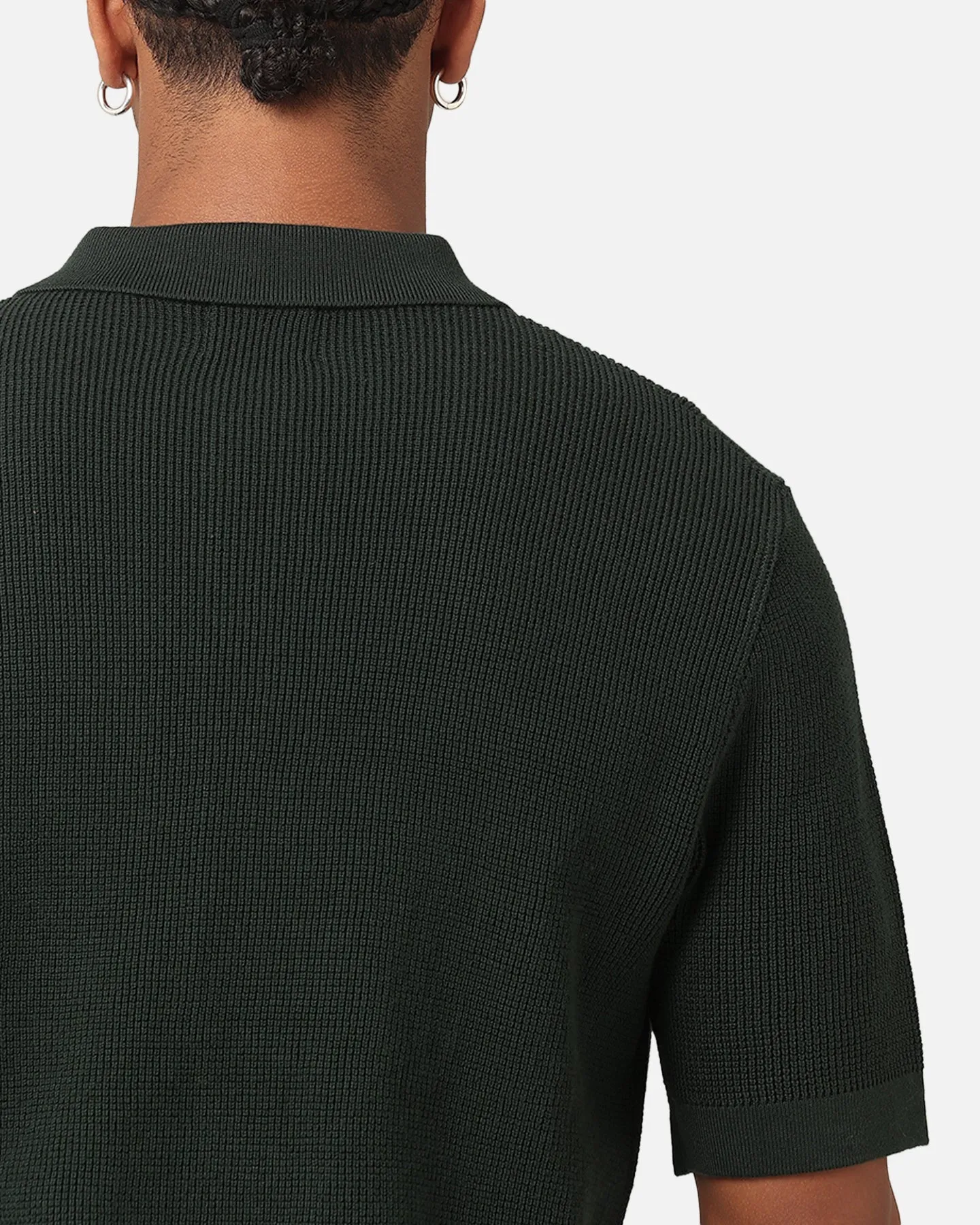 XXIII Zyair Knit Rib Button Up Shirt Dark Green