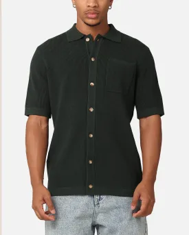 XXIII Zyair Knit Rib Button Up Shirt Dark Green