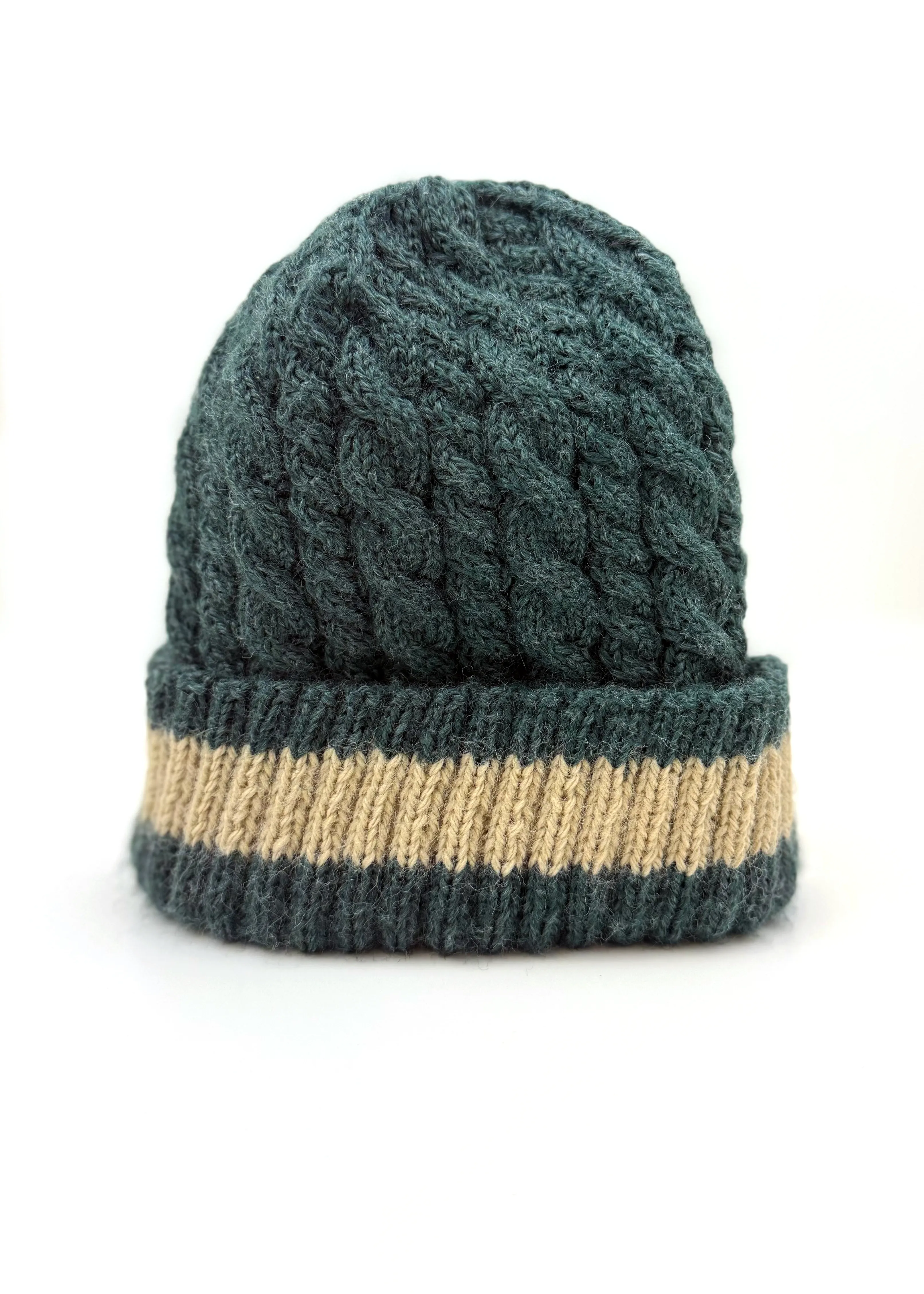 Yandi Knit's Forest Green/ Tan Beanie